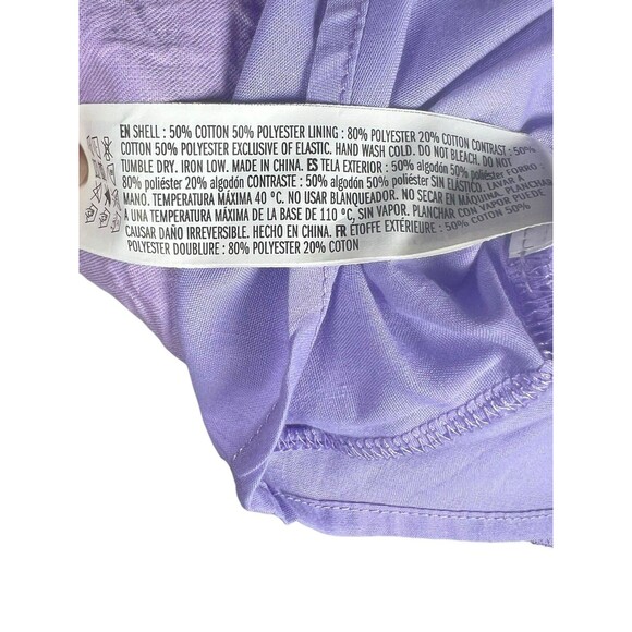 English Factory Lilac Textured Puff Sleeve Mini Dress L Tiered Back Tie Babydoll - Picture 11 of 11